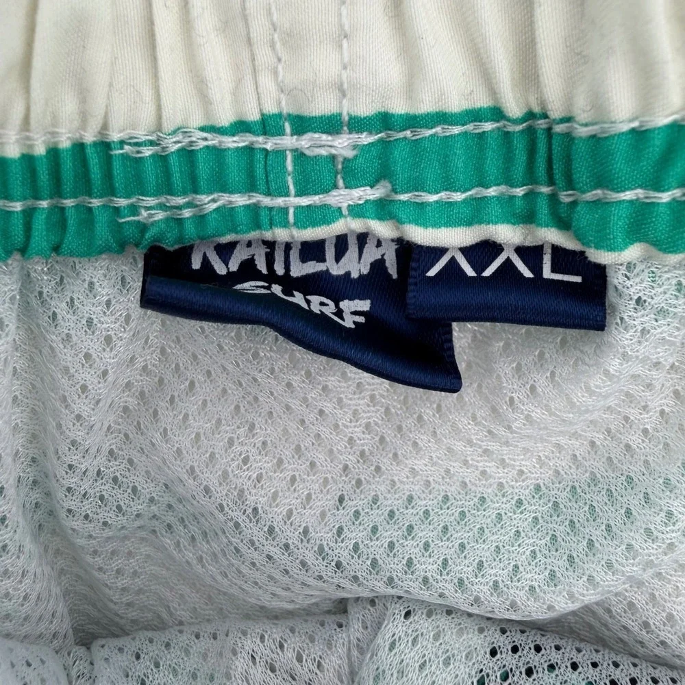Kailua Surf Mens XXL Teal Palm Tree Striped Swim Trunks Board Shorts Mesh Lining